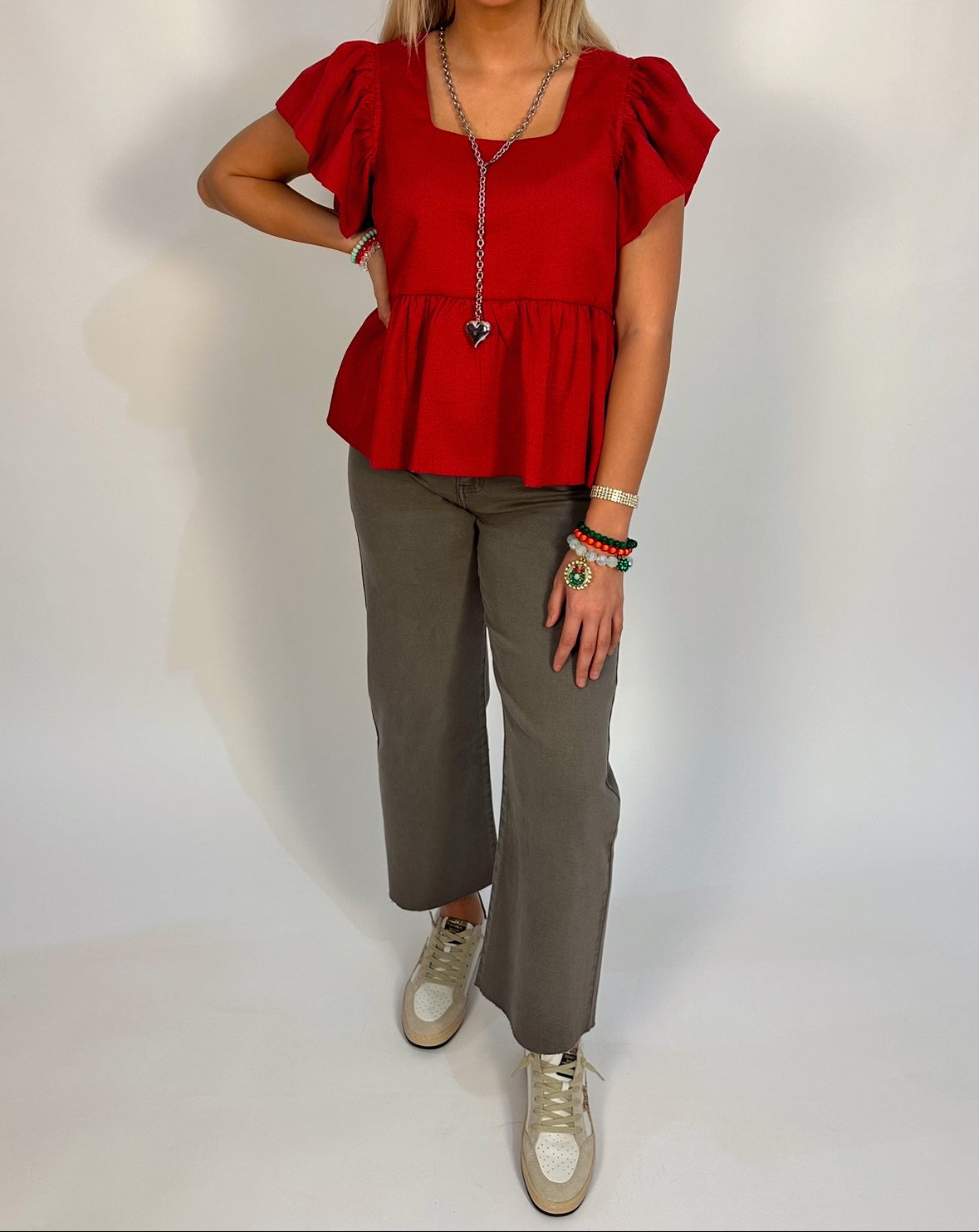 Ruby Red Square Neck Babydoll Top