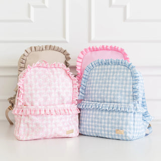 Pink Floral Ruffled Nylon Backpack