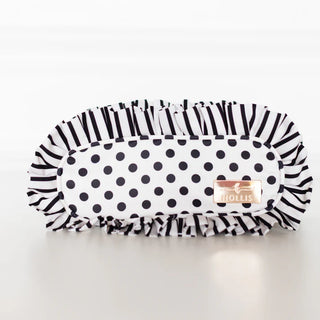 Polka Stripe Pencil Bag – Black & White Nylon Pouch