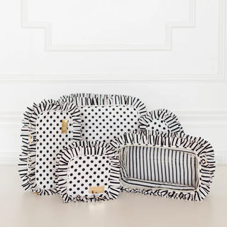 Polka Stripe Pencil Bag – Black & White Nylon Pouch