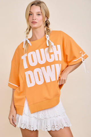Main Strip - TOUCHDOWN Eyelet Appliqué Pullover Top