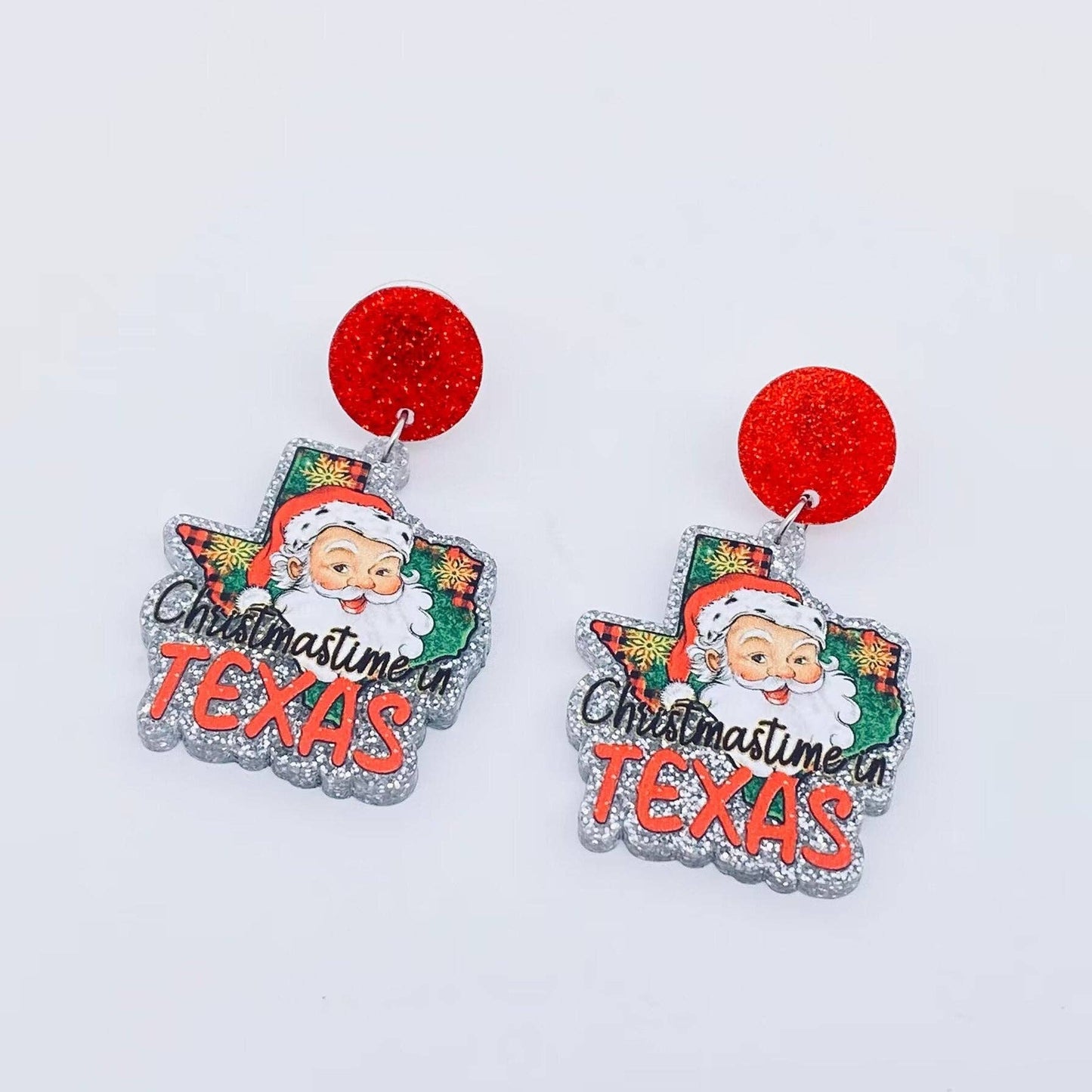Christmas "TEXAS" Santa Pendant Post Earrings