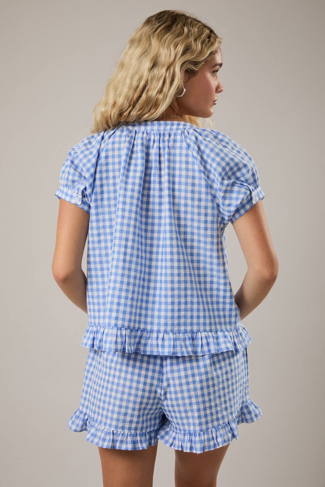 Puff Sleeve Gingham Top