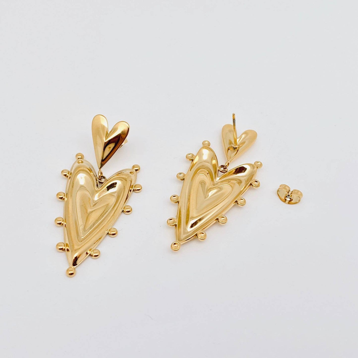 Double Heart Gold Plated Stainless steel Post Earrings