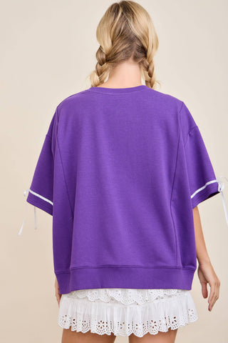 Main Strip - TOUCHDOWN Eyelet Appliqué Pullover Top