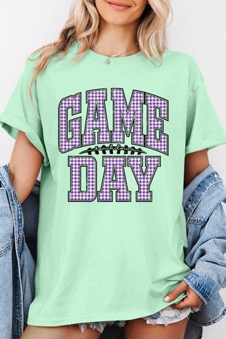 COLORBEAR - Purple Gingham Game Day Graphic Heavy Cotton Tee