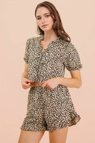 VERY J - NT12066SET-Leopard Printed Woven Top & Shorts Set