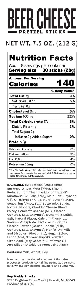 Pop Daddy Snacks - Pop Daddy – Beer Cheese Seasoned Pretzels 7.5oz