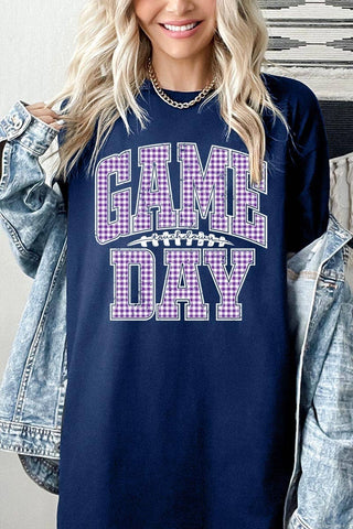 COLORBEAR - Purple Gingham Game Day Graphic Heavy Cotton Tee