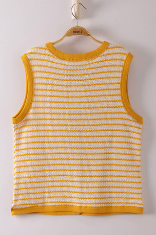 VERY J - NT12503-Stripe Knit Button Down Top