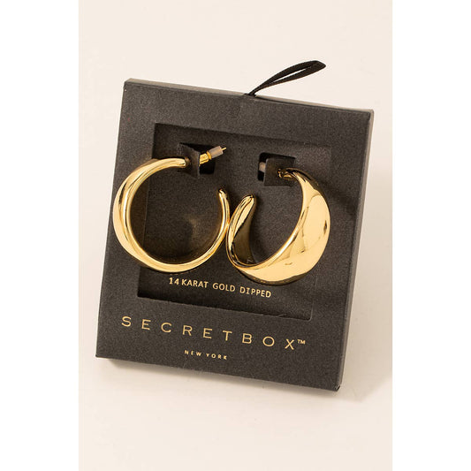 Fame Accessories - Secret Box Gold Dipped Wide Beveled Hoop Earrings