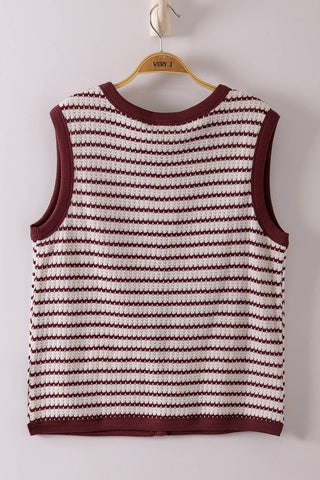 VERY J - NT12503-Stripe Knit Button Down Top