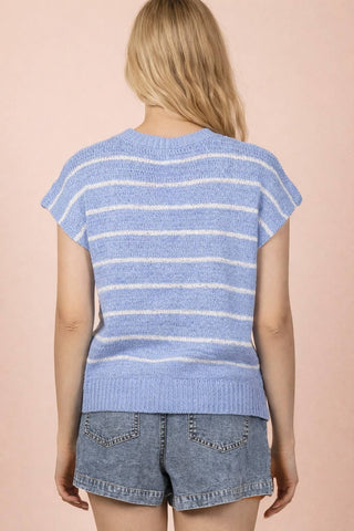 VERY J - 12W3319N-Striped Knit Sweater Vest Top
