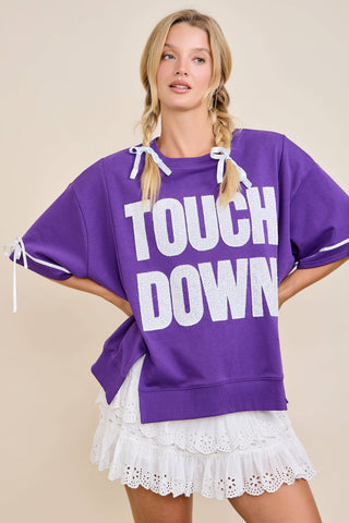 Main Strip - TOUCHDOWN Eyelet Appliqué Pullover Top