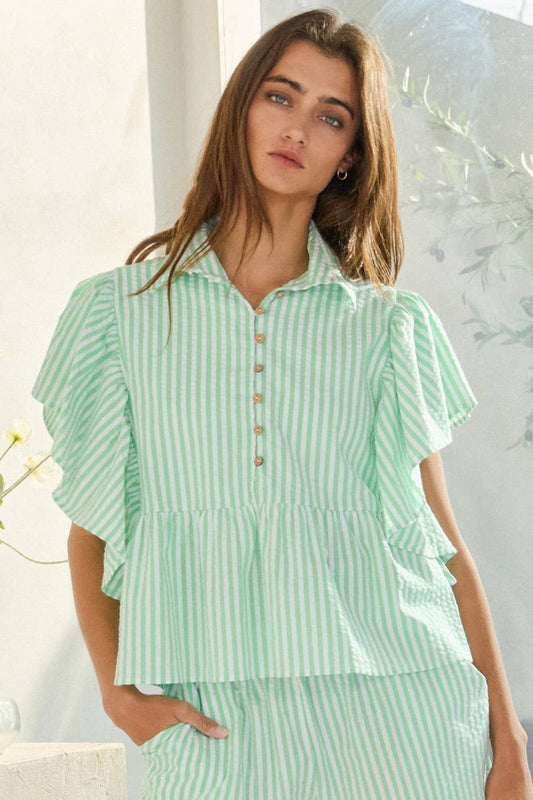 Ruffle Sleeves Mint Top