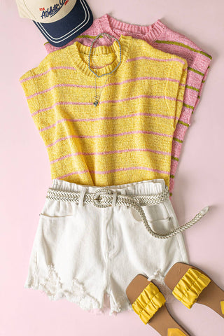 VERY J - 12W3319N-Striped Knit Sweater Vest Top