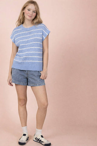 VERY J - 12W3319N-Striped Knit Sweater Vest Top