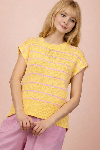 VERY J - 12W3319N-Striped Knit Sweater Vest Top