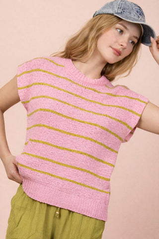 VERY J - 12W3319N-Striped Knit Sweater Vest Top