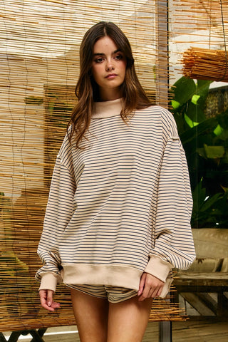 Stripe Oversized Mock Neck