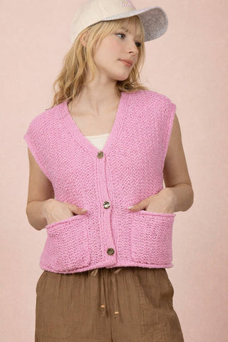 VERY J - 12W3377N-Button Down Knit Sweater Vest