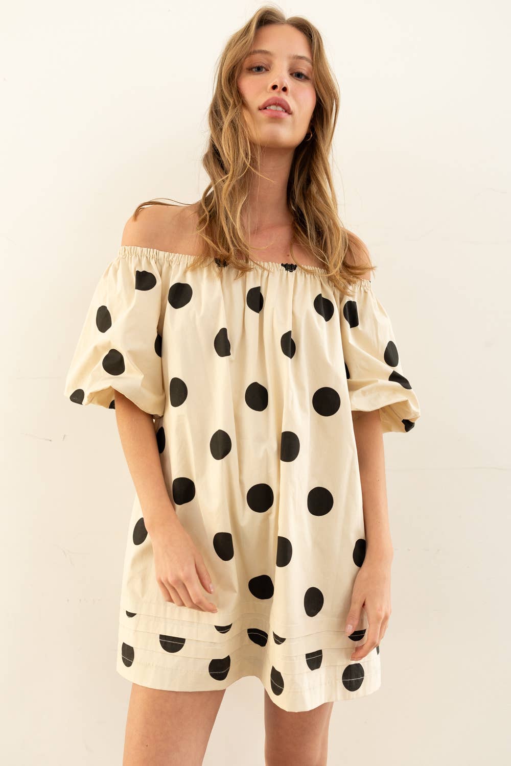 Off-Shoulder Polka Dot Mini Dress