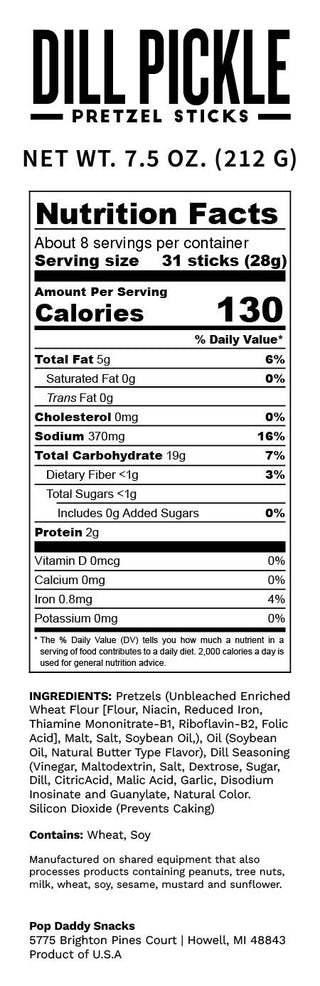 Pop Daddy Snacks - Pop Daddy – Dill Pickle Seasoned Pretzels 7.5oz