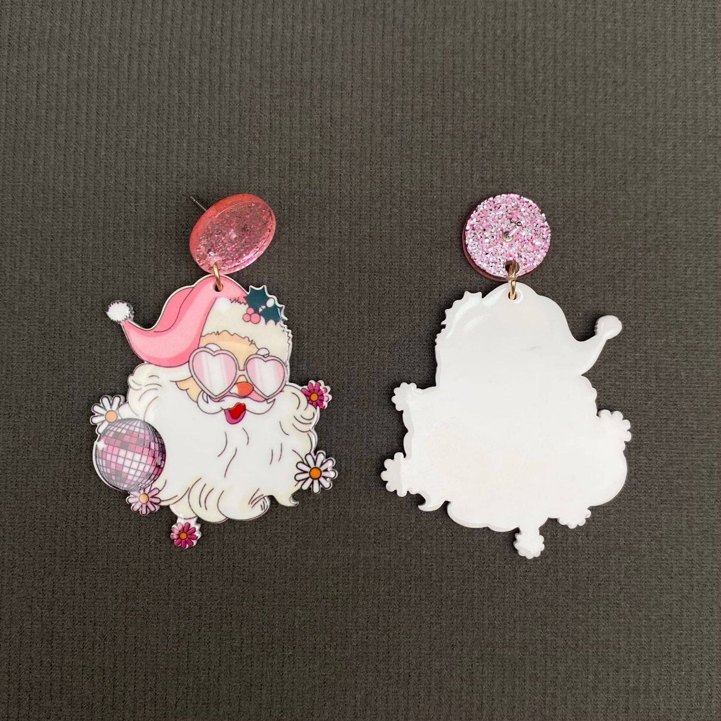 Christmas Santa Claus Acrylic Post Earrings - Pink Disco