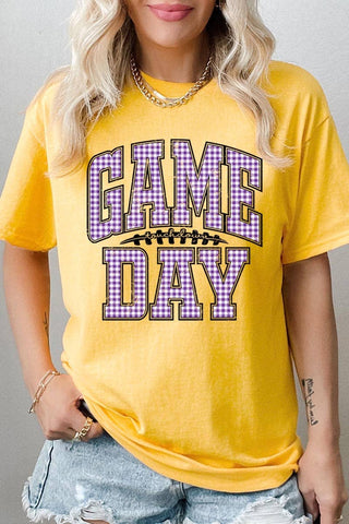COLORBEAR - Purple Gingham Game Day Graphic Heavy Cotton Tee