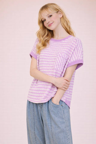 VERY J - NT12605-Open Back Striped Textured Knit Top