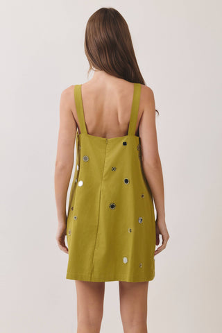 Brown Mirror Embellished Mini Dress