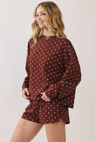 TCEC - CT10089-Polka Dot Print Lounge Sweatshirt