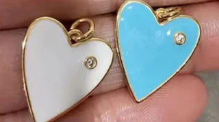 Enamel Heart Pendant with Rhinestone Charm