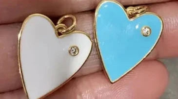 Enamel Heart Pendant with Rhinestone Charm