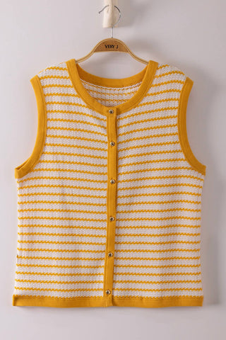 VERY J - NT12503-Stripe Knit Button Down Top