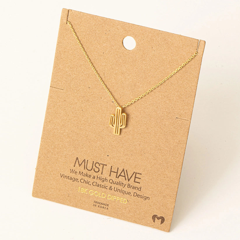 Cactus Pendant Necklace - Gold