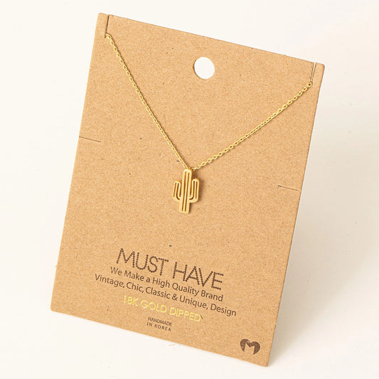 Cactus Pendant Necklace - Gold
