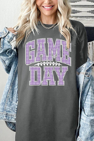 COLORBEAR - Purple Gingham Game Day Graphic Heavy Cotton Tee