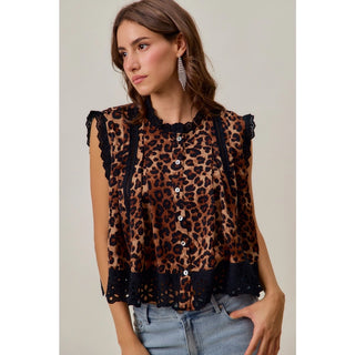 Leopard Pleated Top