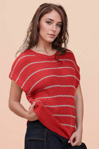 VERY J - 12W3319N-Striped Knit Sweater Vest Top