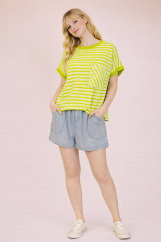VERY J - NT12605-Open Back Striped Textured Knit Top