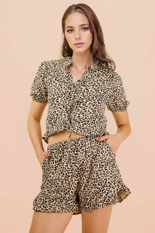 VERY J - NT12066SET-Leopard Printed Woven Top & Shorts Set