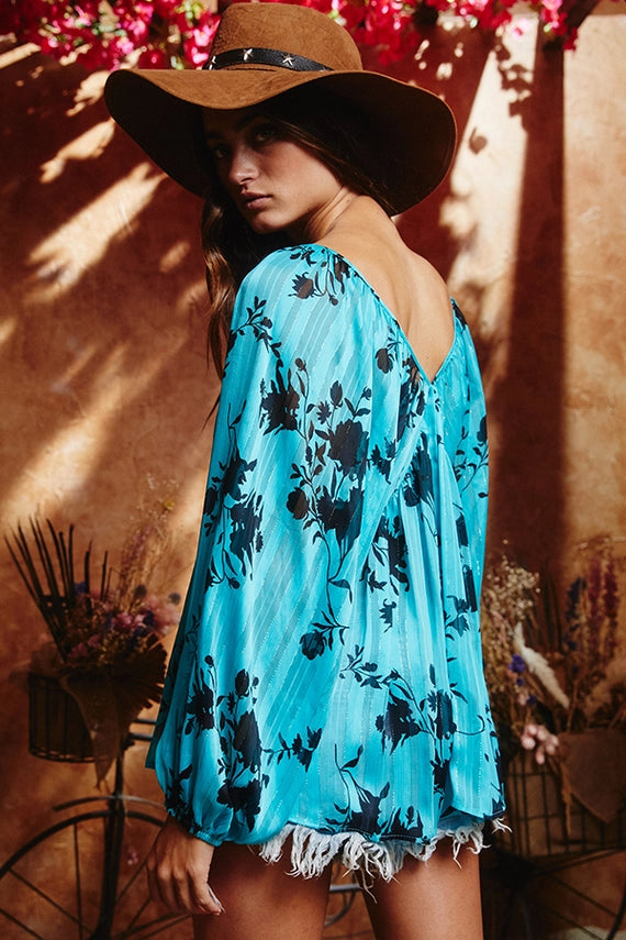Floral Print Chiffon Sheer Blouse