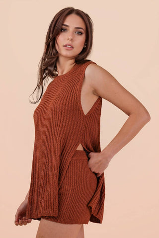 VERY J - 12W3359NSET-Knit Sweater Comfy Top & Shorts Set