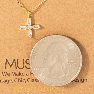 Gold Dipped Baguette Cross Pendant Necklace