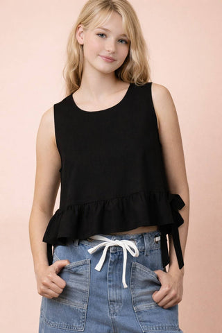 VERY J - NT12128-Side Tie Detail Ruffled Top