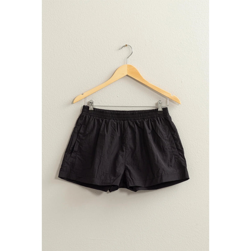 Mid- Waist Nylon Shorts - Black