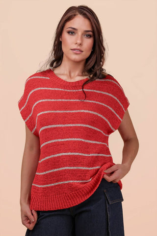 VERY J - 12W3319N-Striped Knit Sweater Vest Top