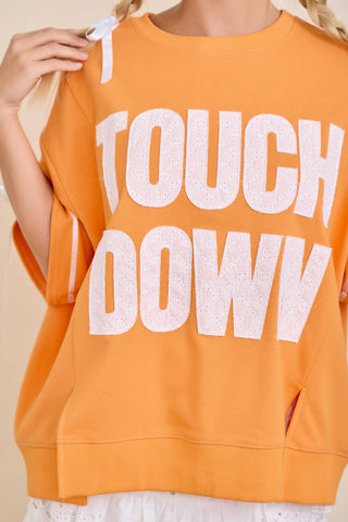 Main Strip - TOUCHDOWN Eyelet Appliqué Pullover Top