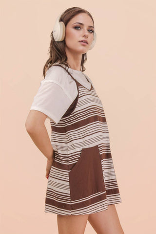 VERY J - ND31600-Comfy Striped Knit Mini Dress W/ Shorts Inside